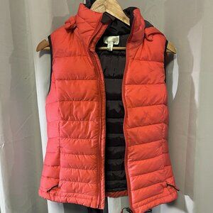 Tangerine Women’s Puffer Vest Orange Hooded Zip Up Pockets Size S